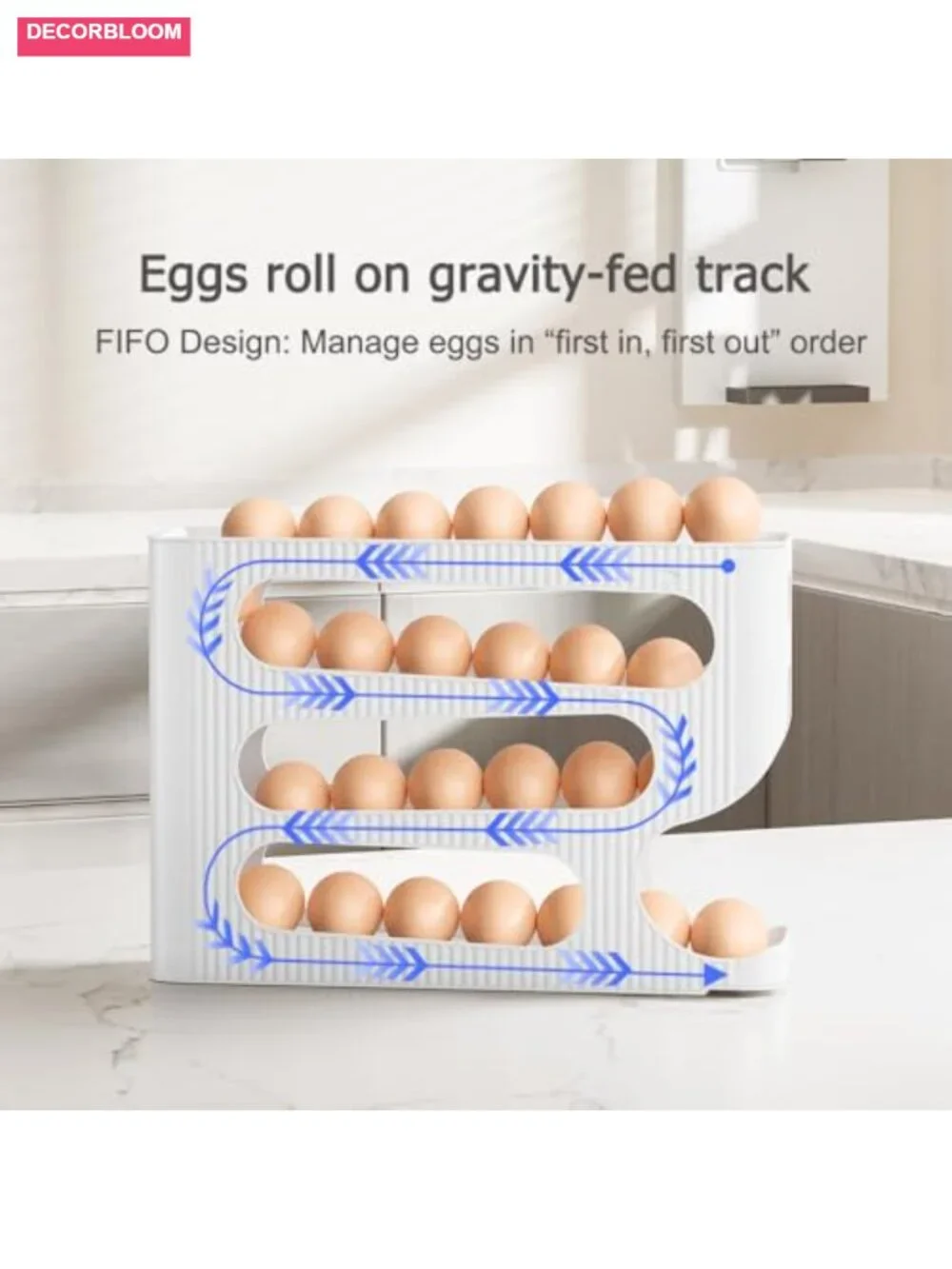 Egg Holder for Fridge, 2-Pack Auto Rolling Dispenser, Holds 56 Large Eggs,